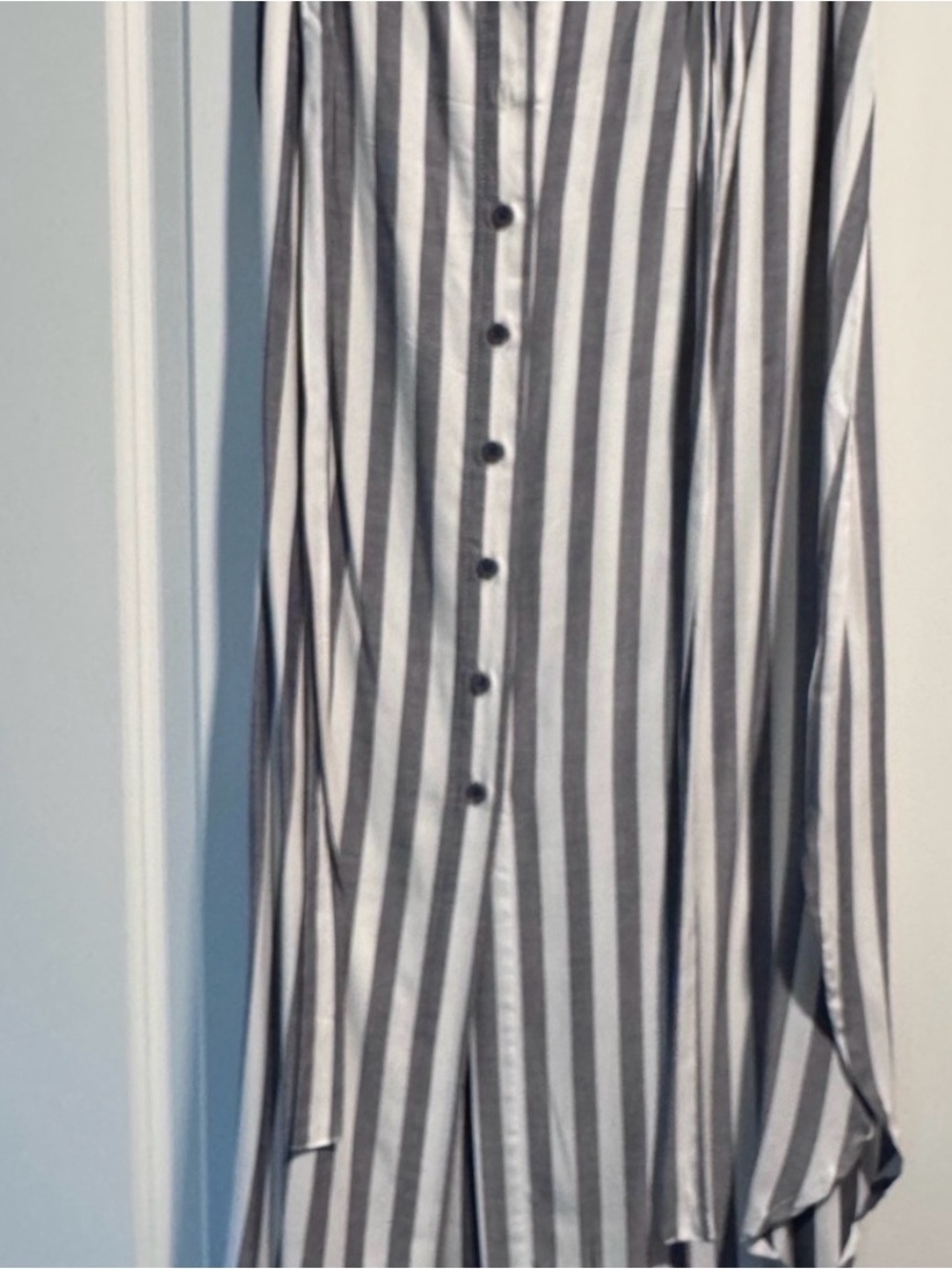 BB Dakota Vertical Stripe Button-Front Maxi Skirt in Gray and White